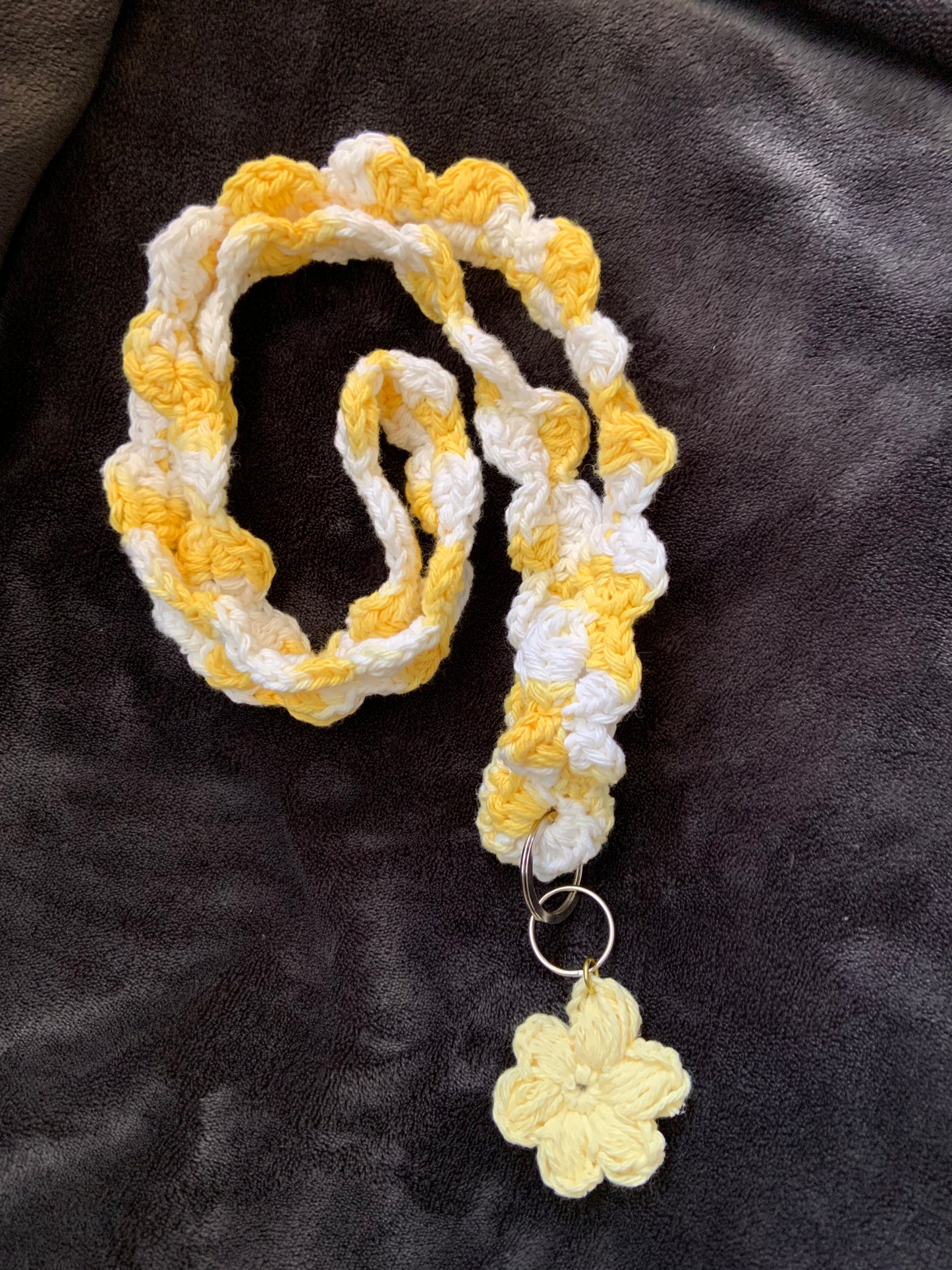 Sunshine lanyards with crochet flower puffs