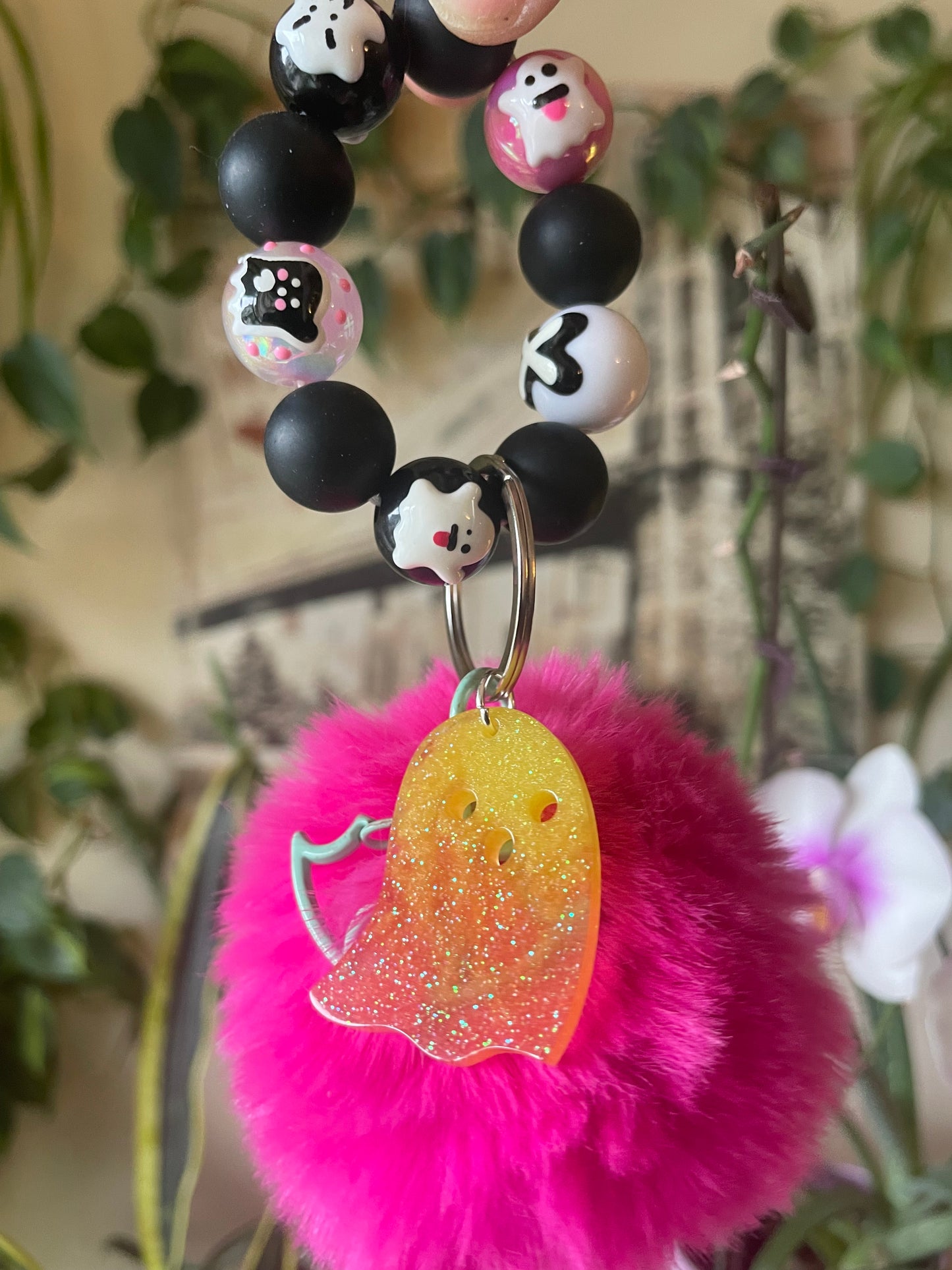 Halloween ghost bubble bead bag charm keychains