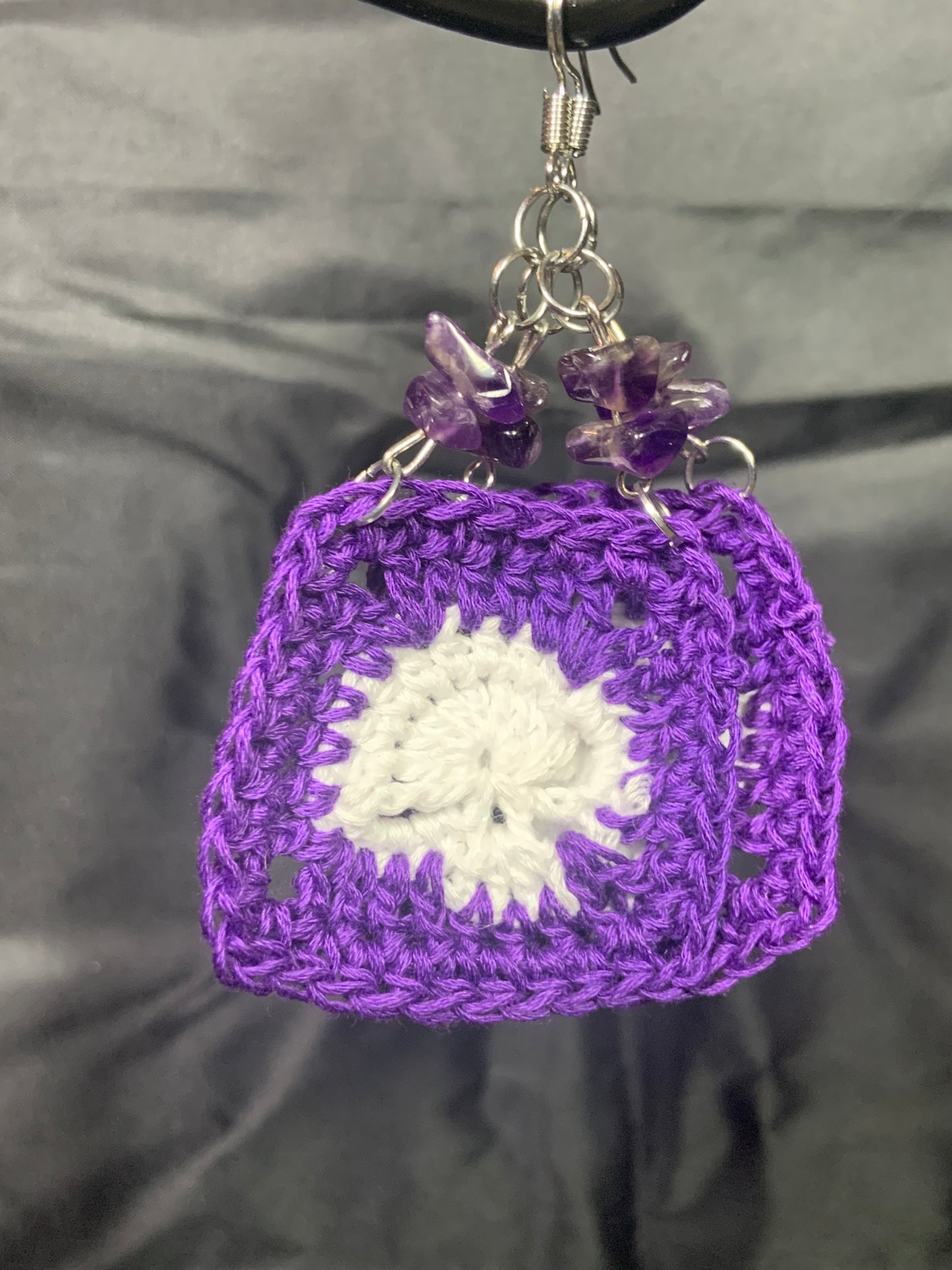 Amethyst skull granny square earrings