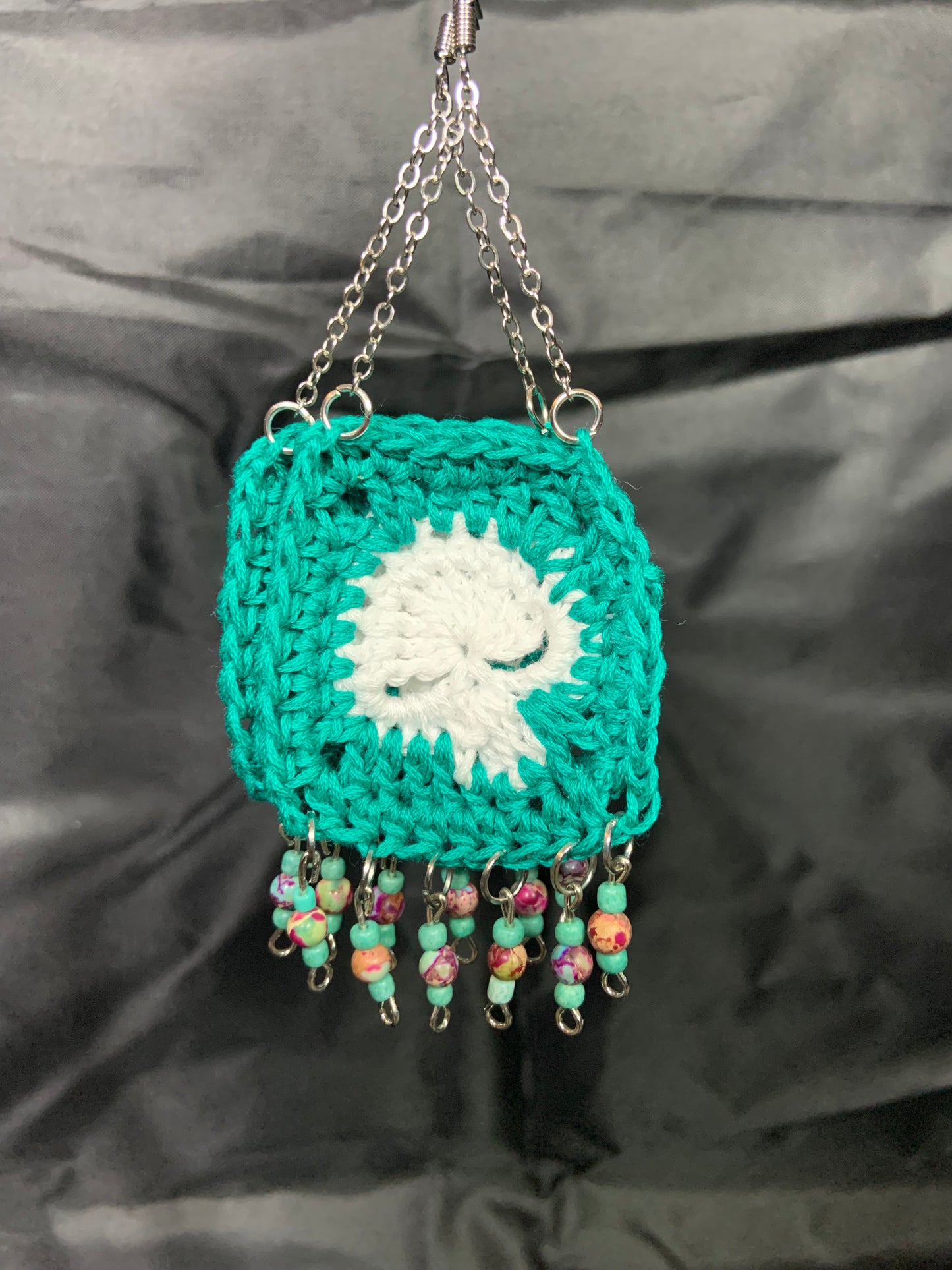Turquoise skull granny square earrings