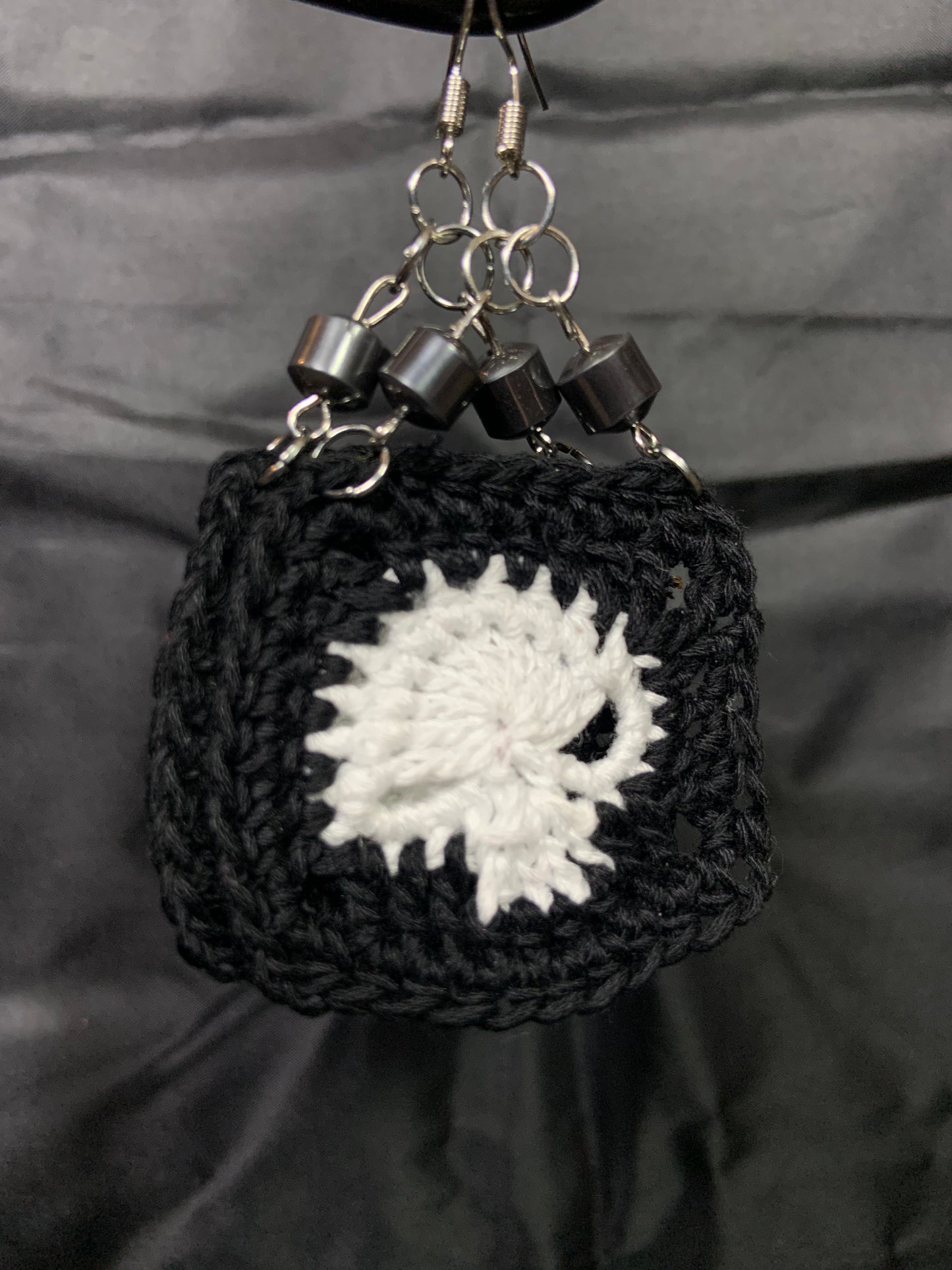 Granny square skull earrings with hematite