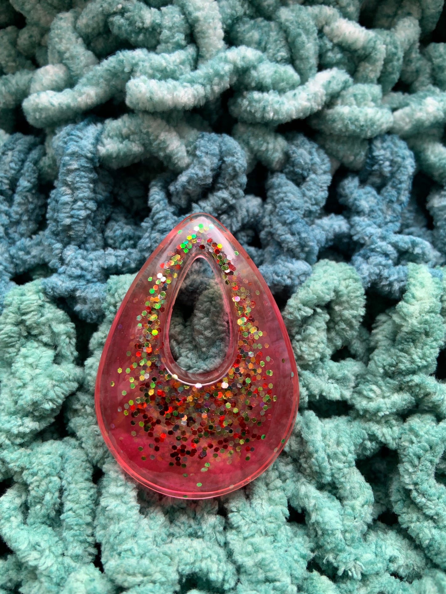 Watermelon sparkle epoxy resin amulet