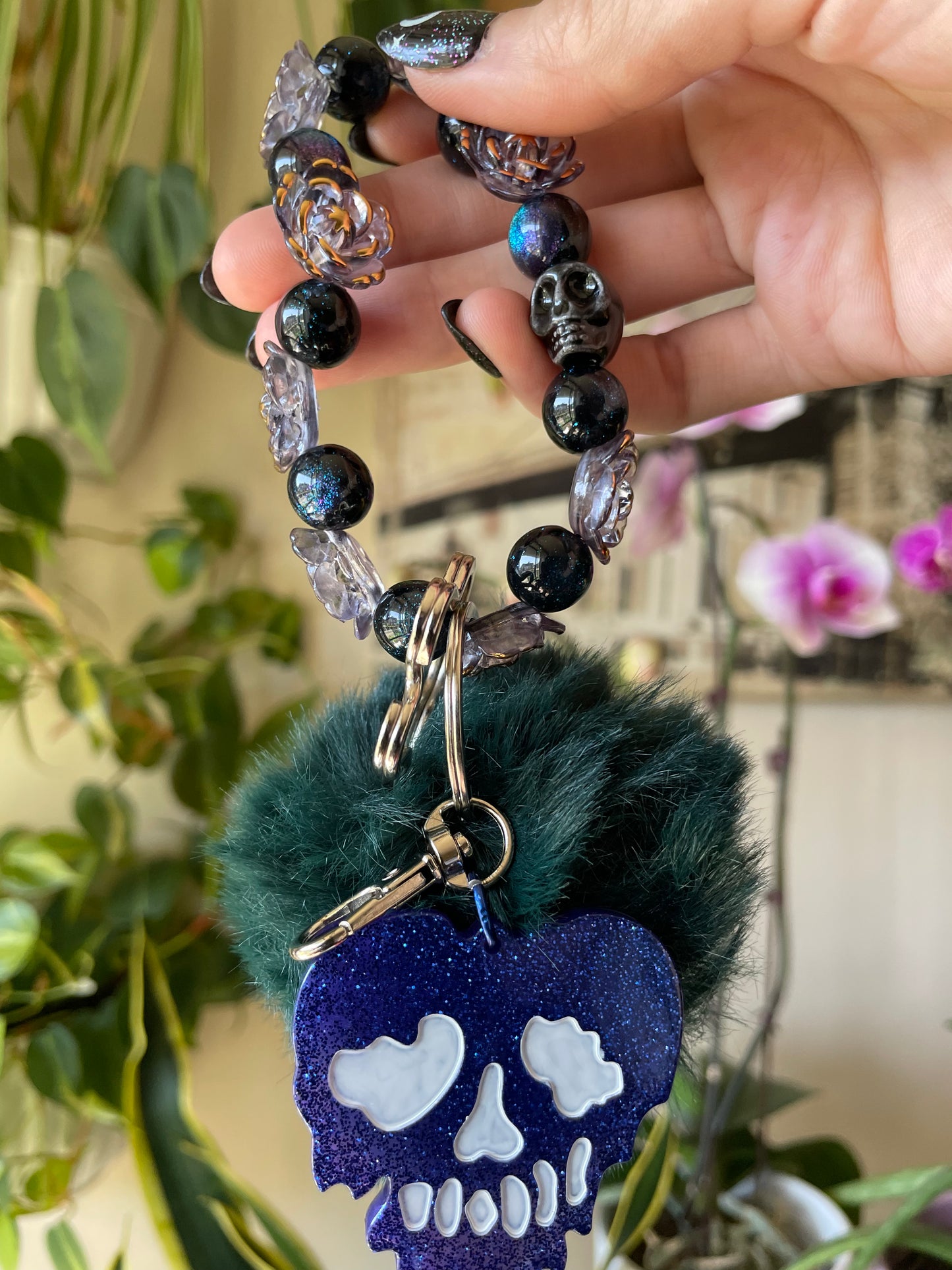 Melting galaxy heart bubble bead keychains