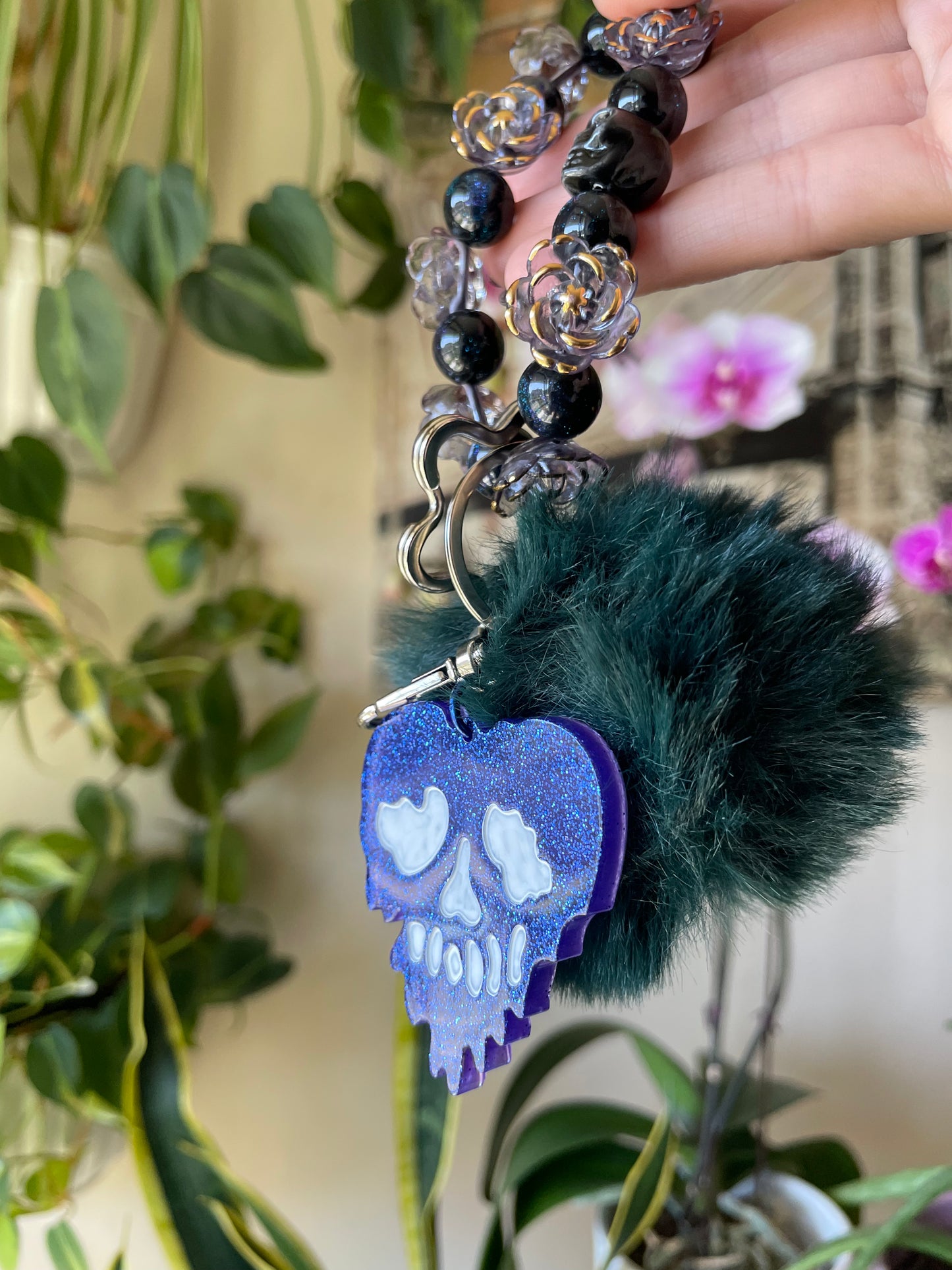Melting galaxy heart bubble bead keychains