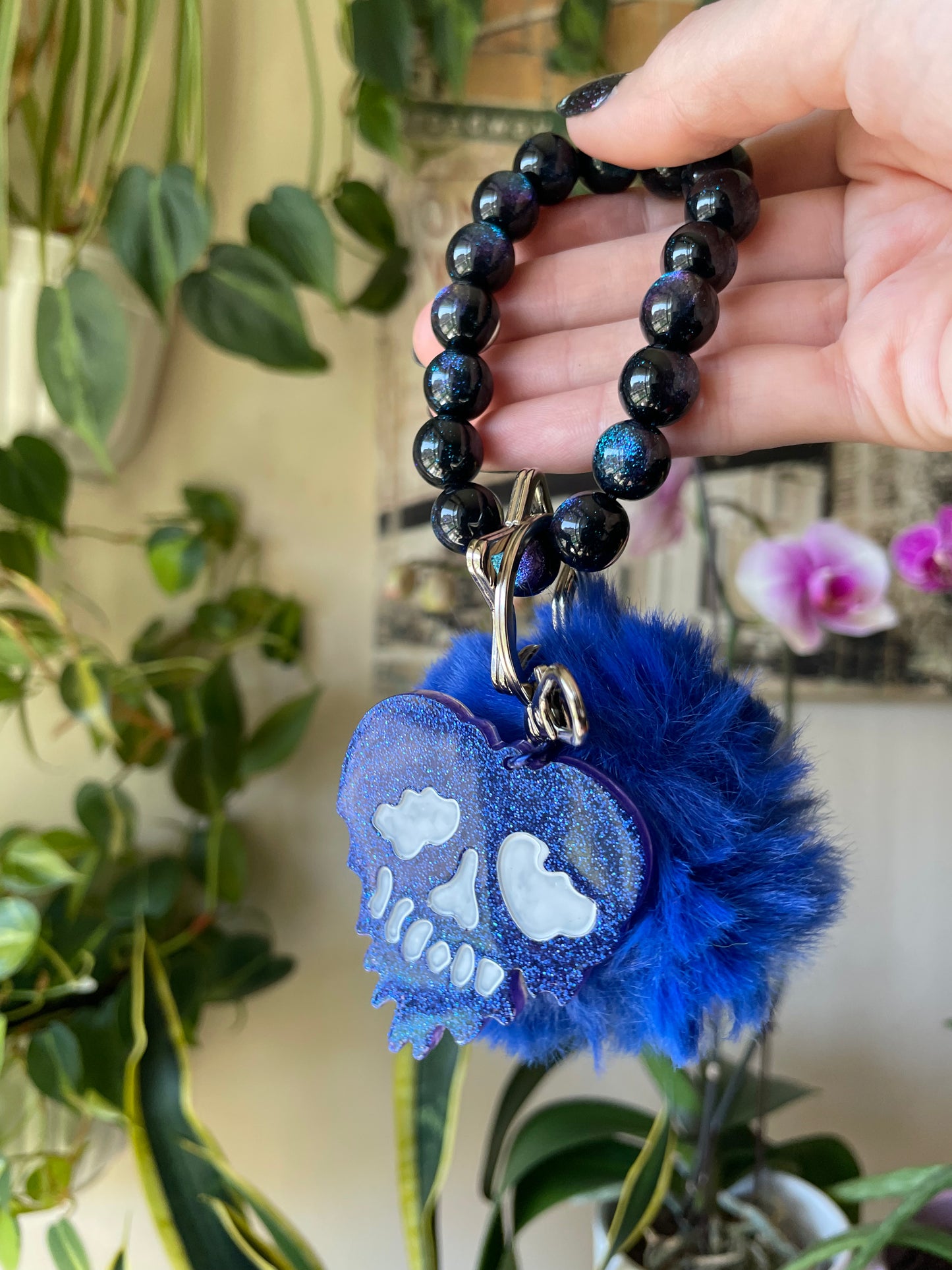 Melting galaxy heart bubble bead keychains