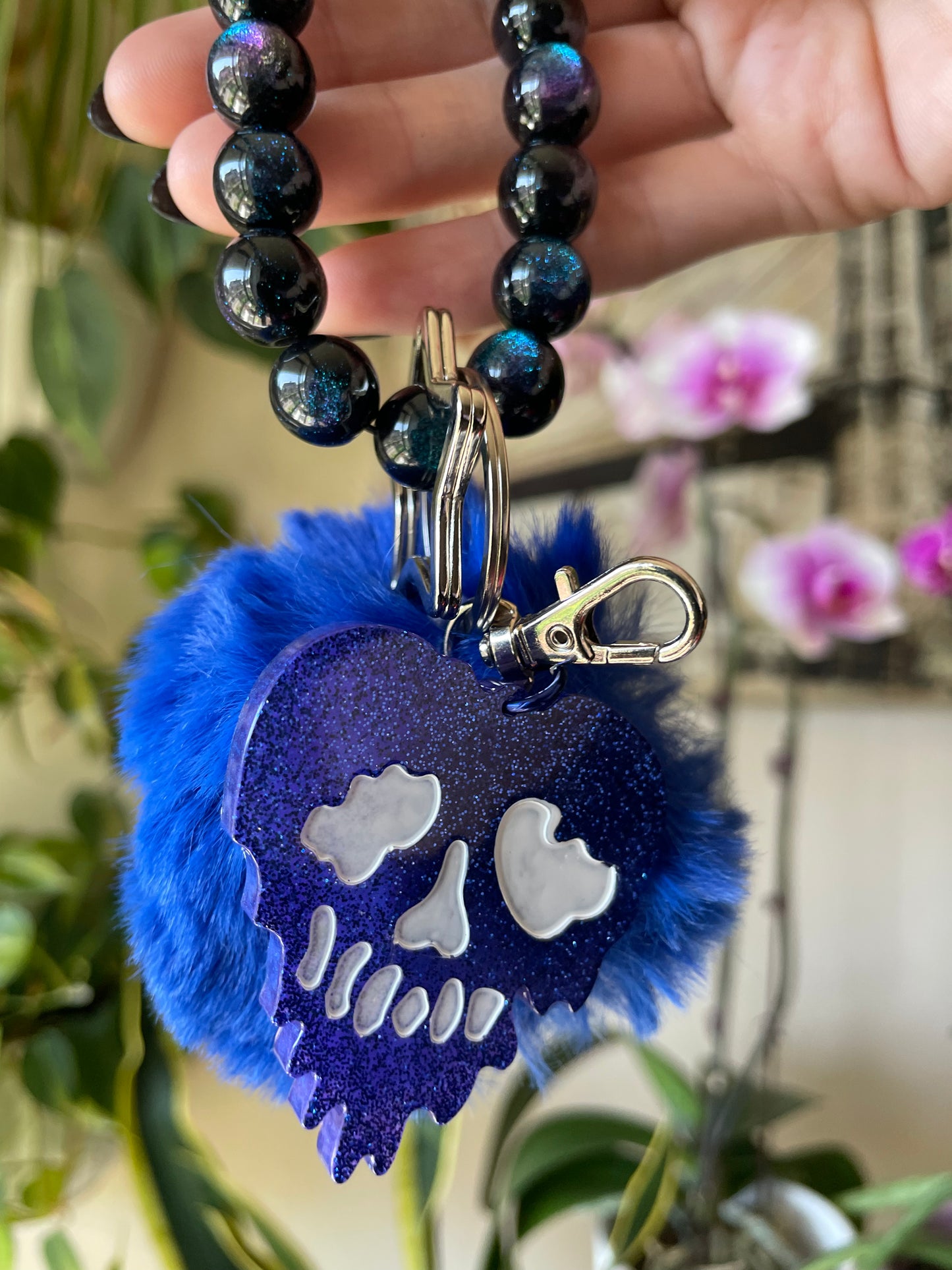Melting galaxy heart bubble bead keychains