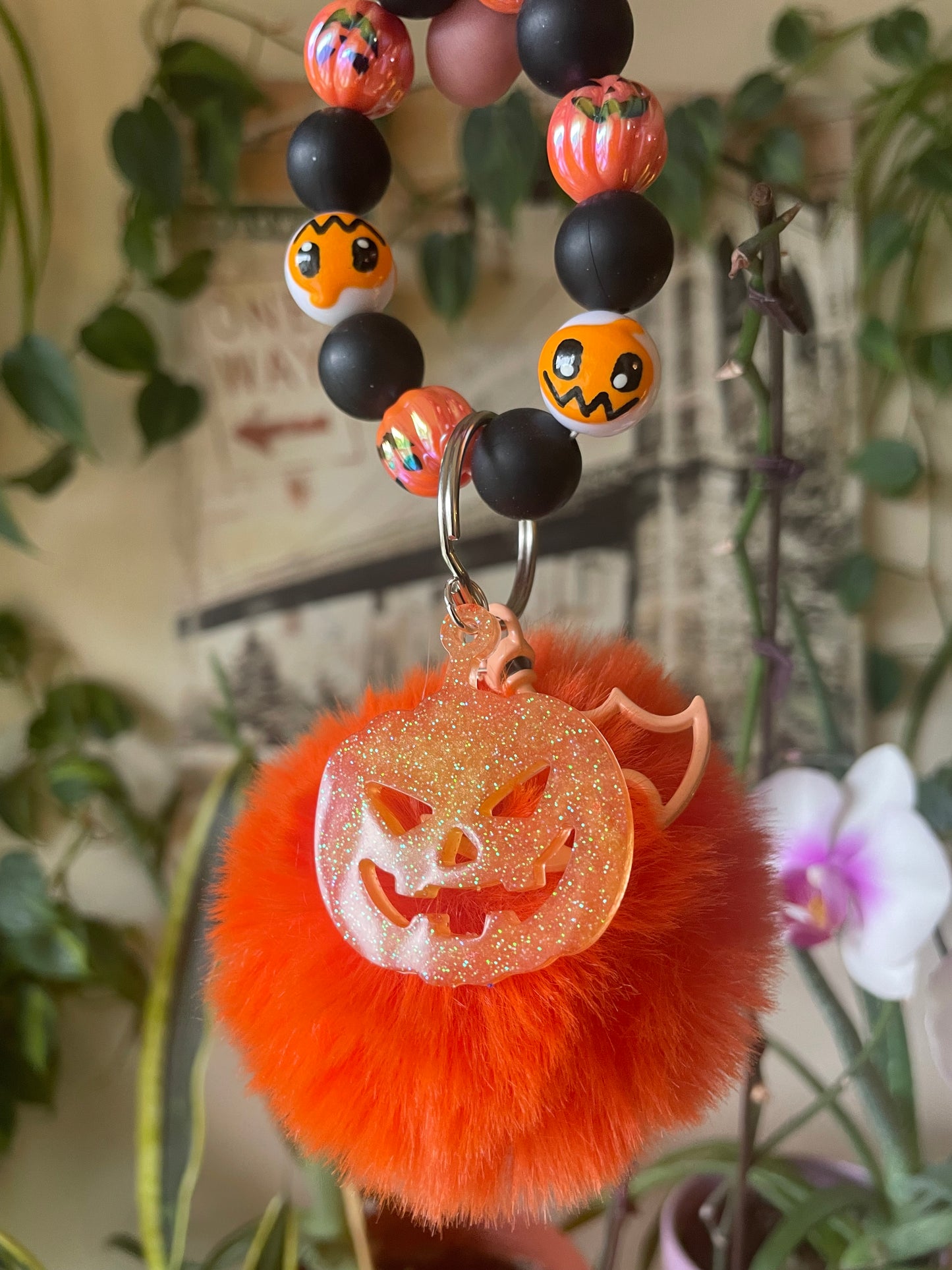 Pumpkin bubble bead bag charm keychain