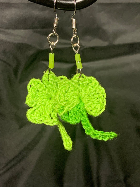 Bright green shamrock micro crochet earrings