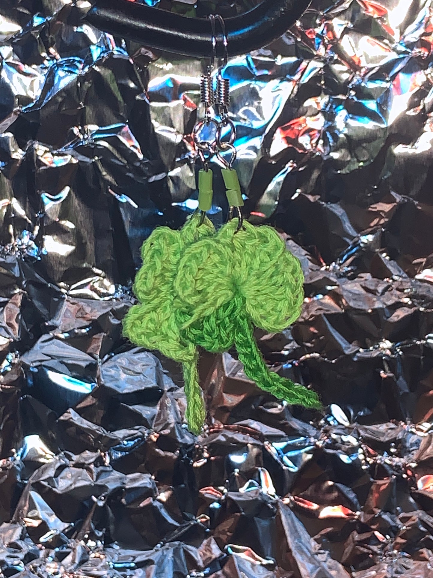 Bright green shamrock micro crochet earrings
