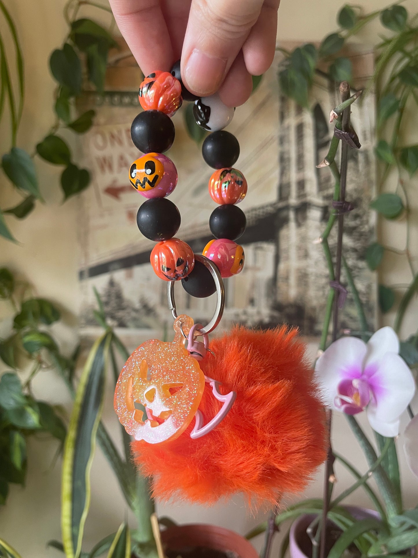 Pumpkin bubble bead bag charm keychain