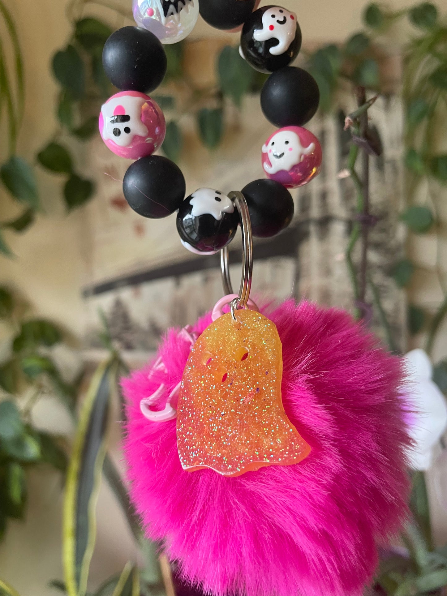 Halloween ghost bubble bead bag charm keychains