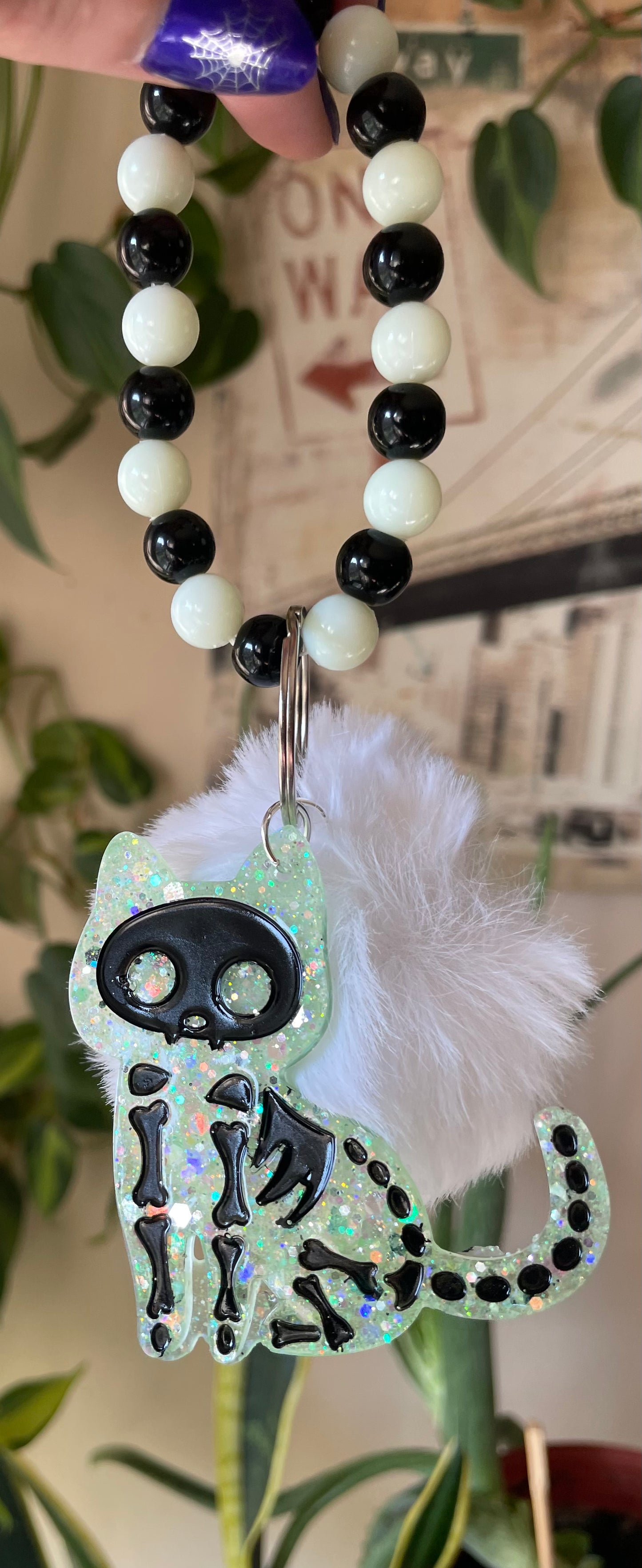 Glow in the dark Skele-kitty bag charm and keychain