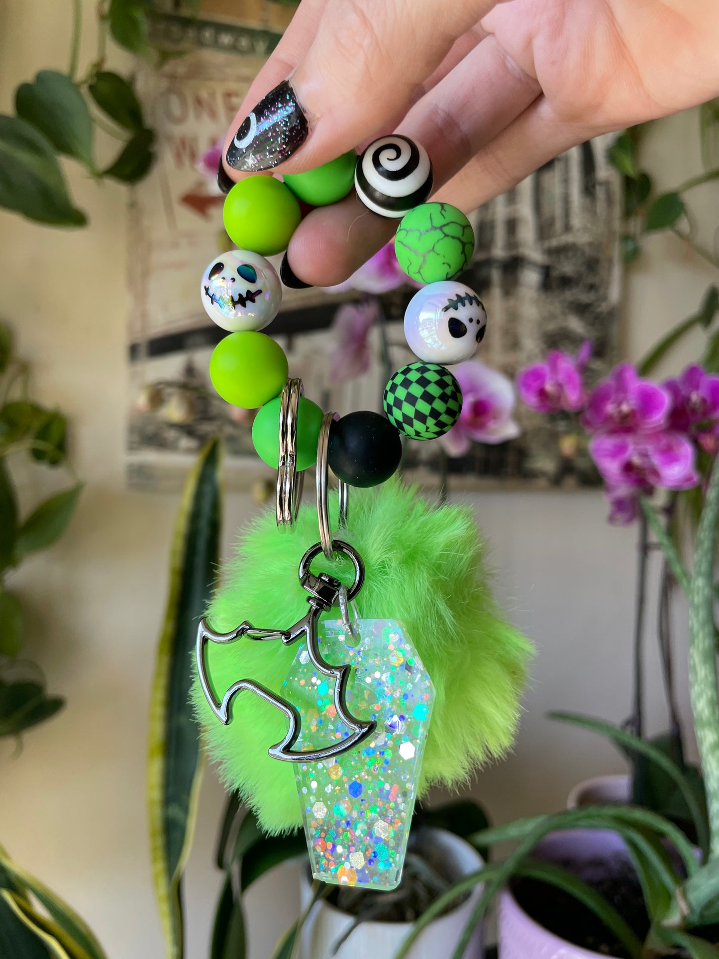 Nightmare bubble bead keychain and epoxy charms