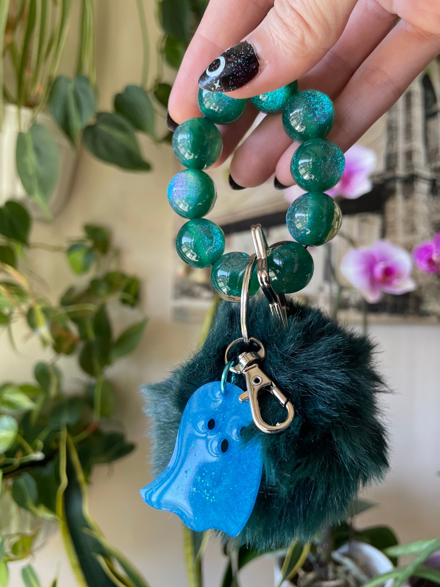 Boo-tiful galaxy bubble bead keychain