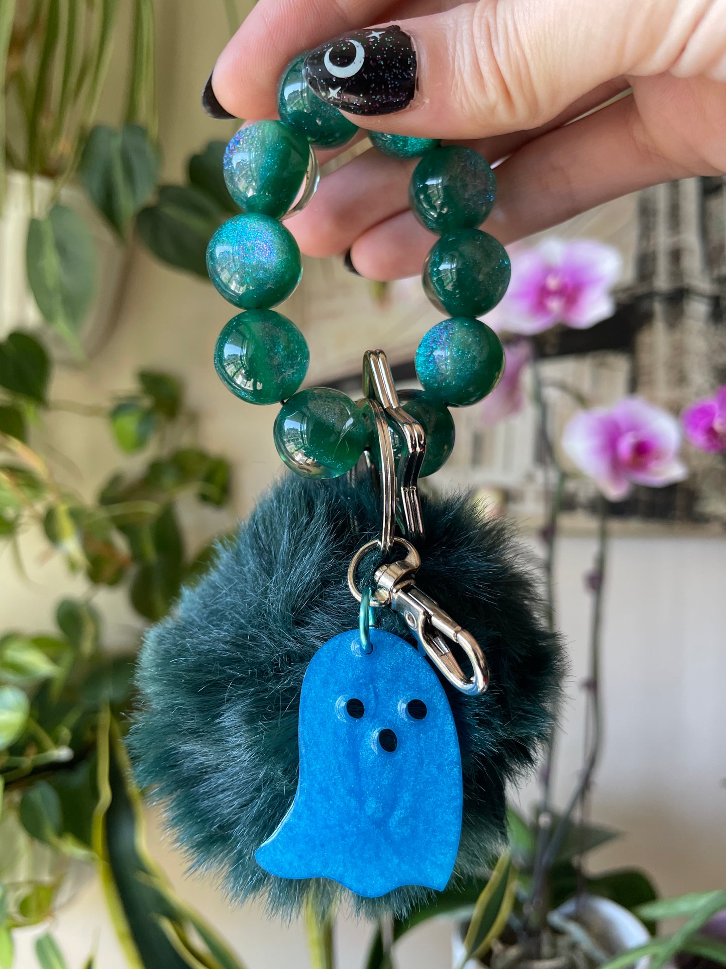 Boo-tiful galaxy bubble bead keychain