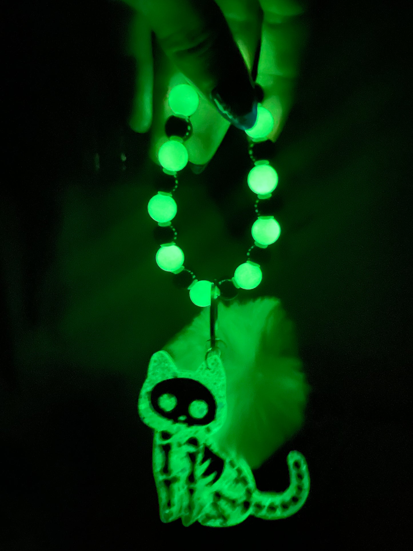 Glow in the dark Skele-kitty bag charm and keychain