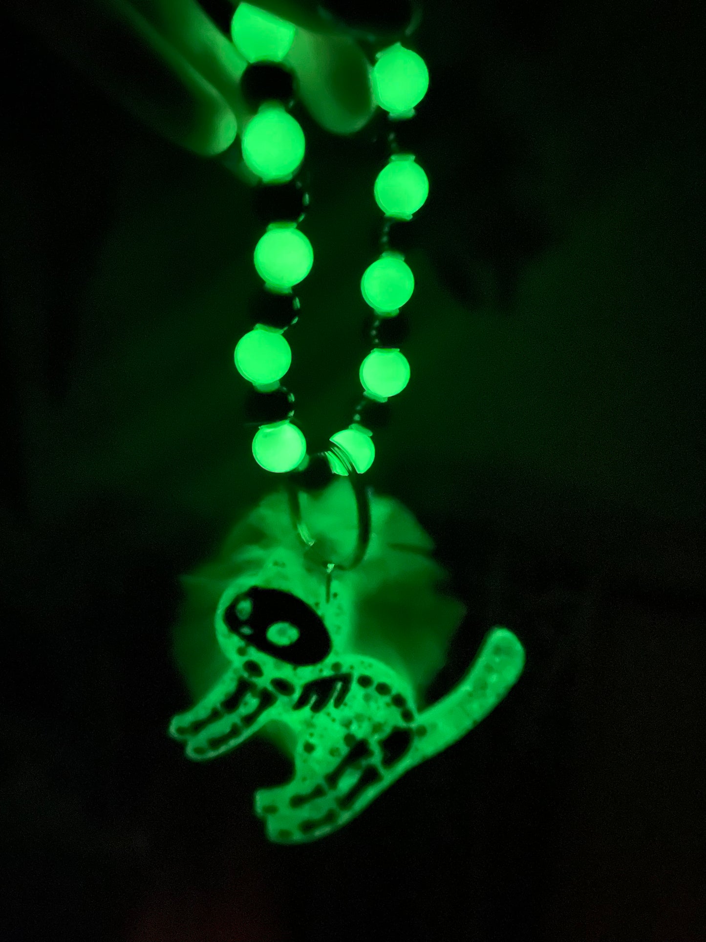 Glow in the dark Skele-kitty bag charm and keychain