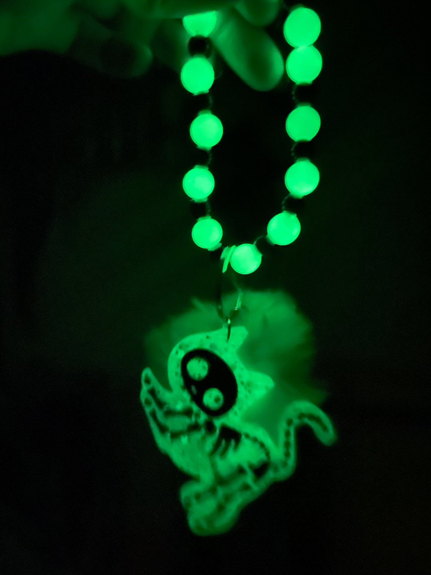Glow in the dark Skele-kitty bag charm and keychain
