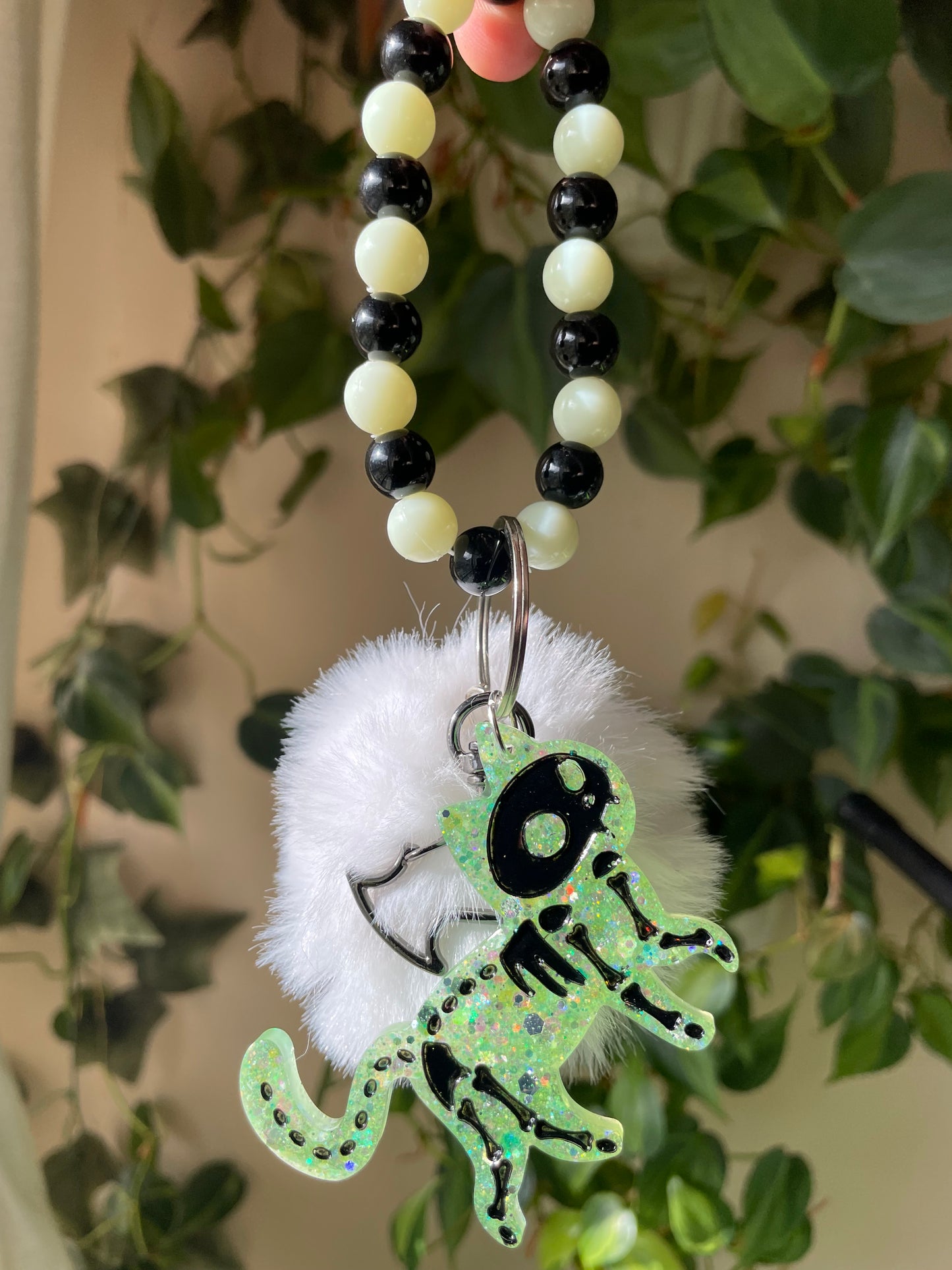 Glow in the dark Skele-kitty bag charm and keychain