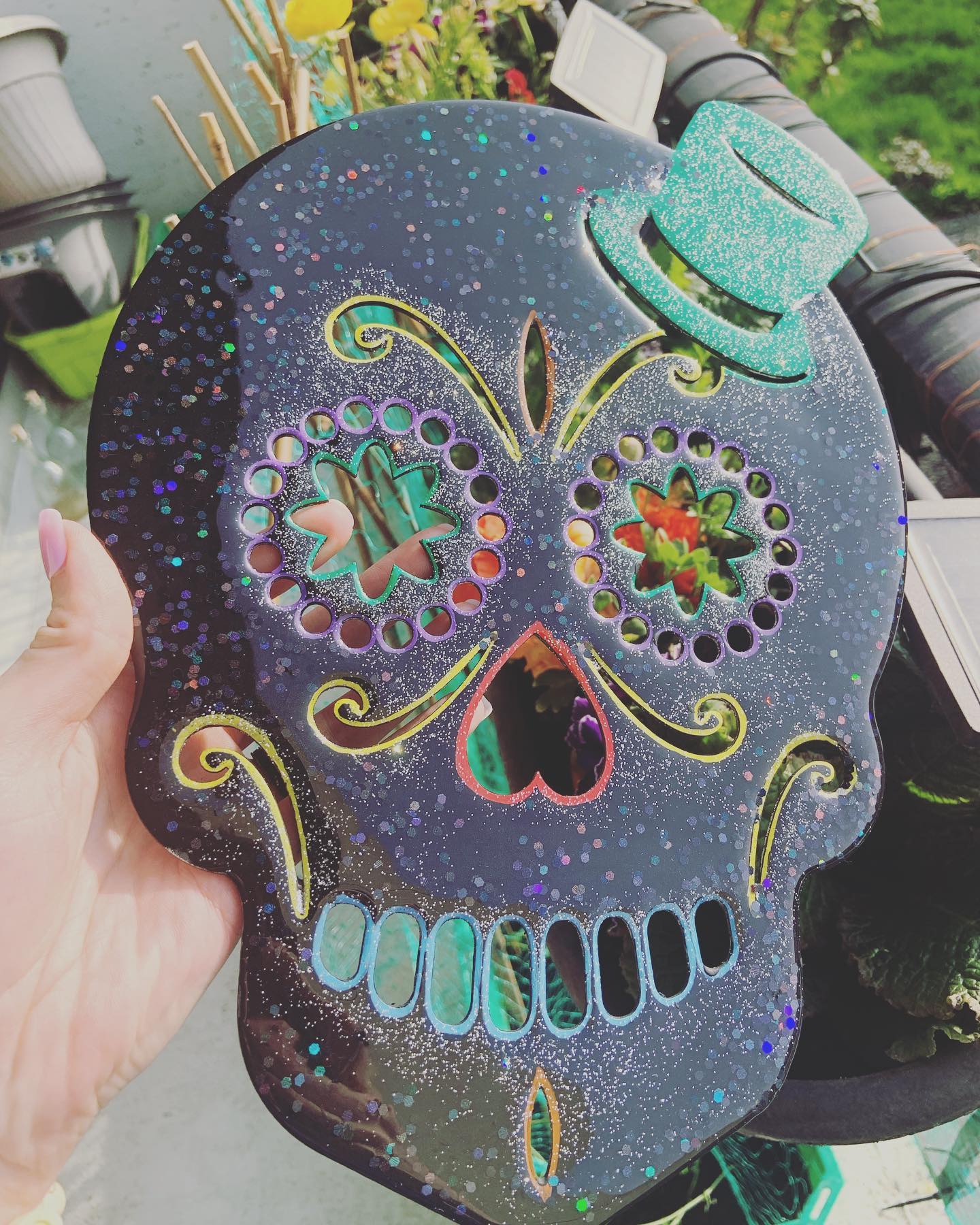 Sugar Skull with top hat wall hanger